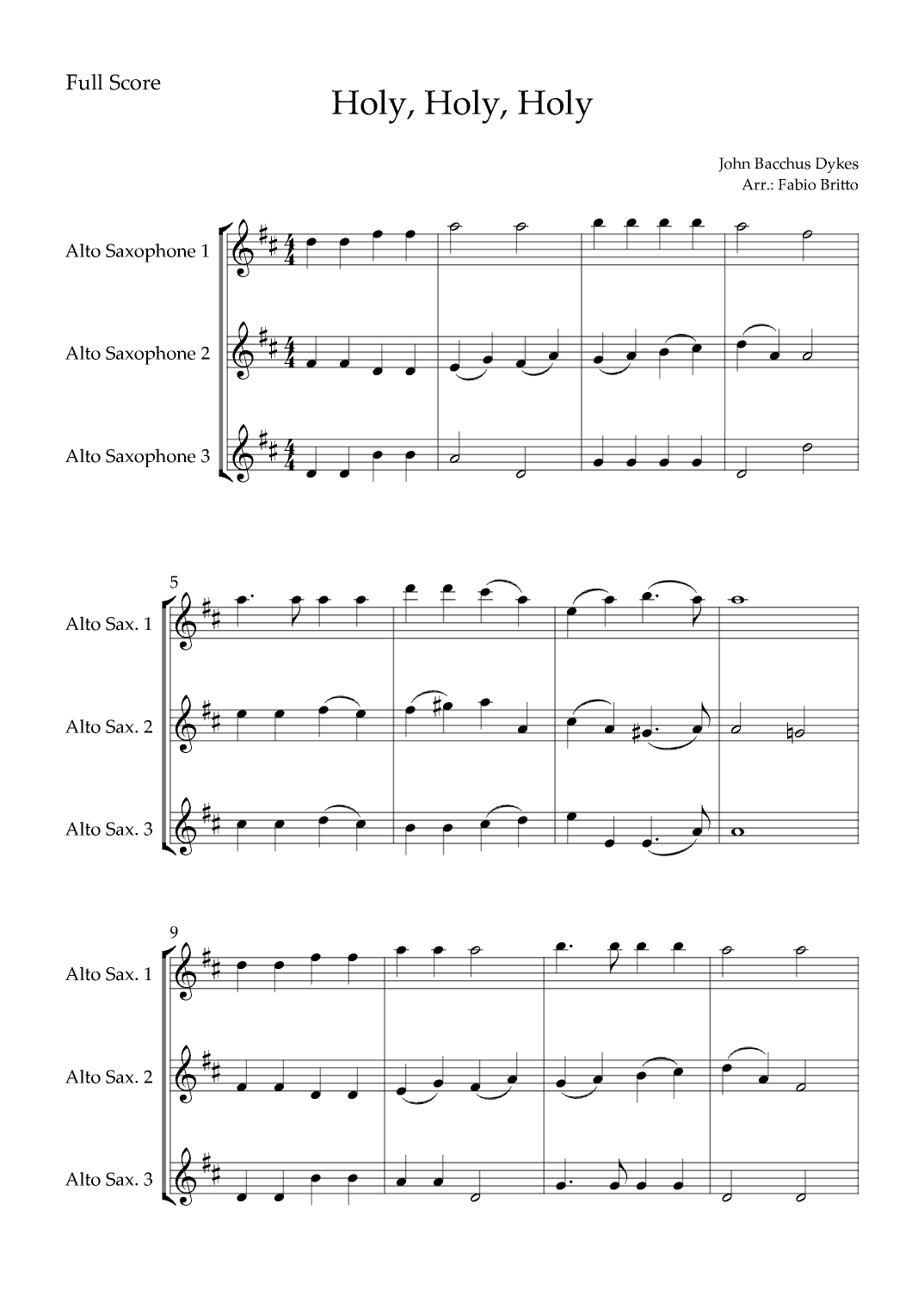 Holy, Holy, Holy (Traditional Christian Song) for Alto Saxophone (arr. Fabio Britto)