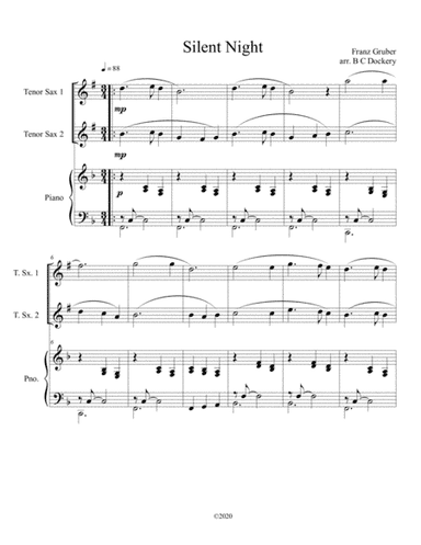 Silent Night (tenor sax duet) with optional piano accompaniment (arr. B C Dockery)