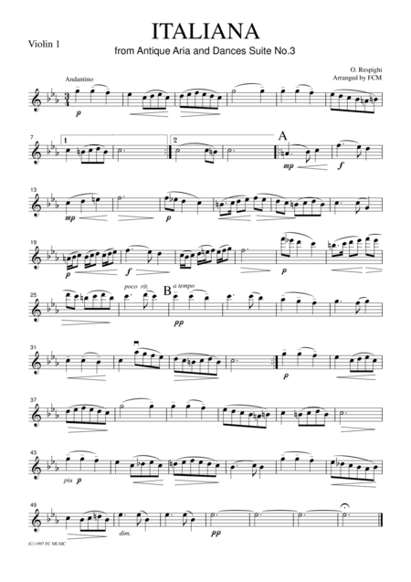 Respighi  Italiana from Ancient Airs and Dances Suite No.3, for string quartet, CR001 (arr. FCMUSIC)