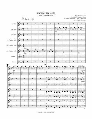 Carol of the Bells (F min) (Woodwind Octet - 3 Flute, 3 Clar, 1 Hrn, 1 Bassoon) (arr. Regis Bookshar)