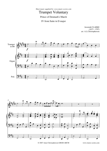 Trumpet Voluntary, or Prince of Denmark's March - Trumpet and Organ - D major (arr. Anne L Christopherson GRSM ARCM)
