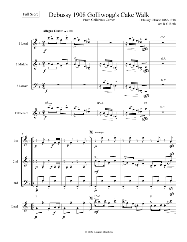 Debussy Golliwogs Cakewalk For Mixed Trio (arr. R G Roth)