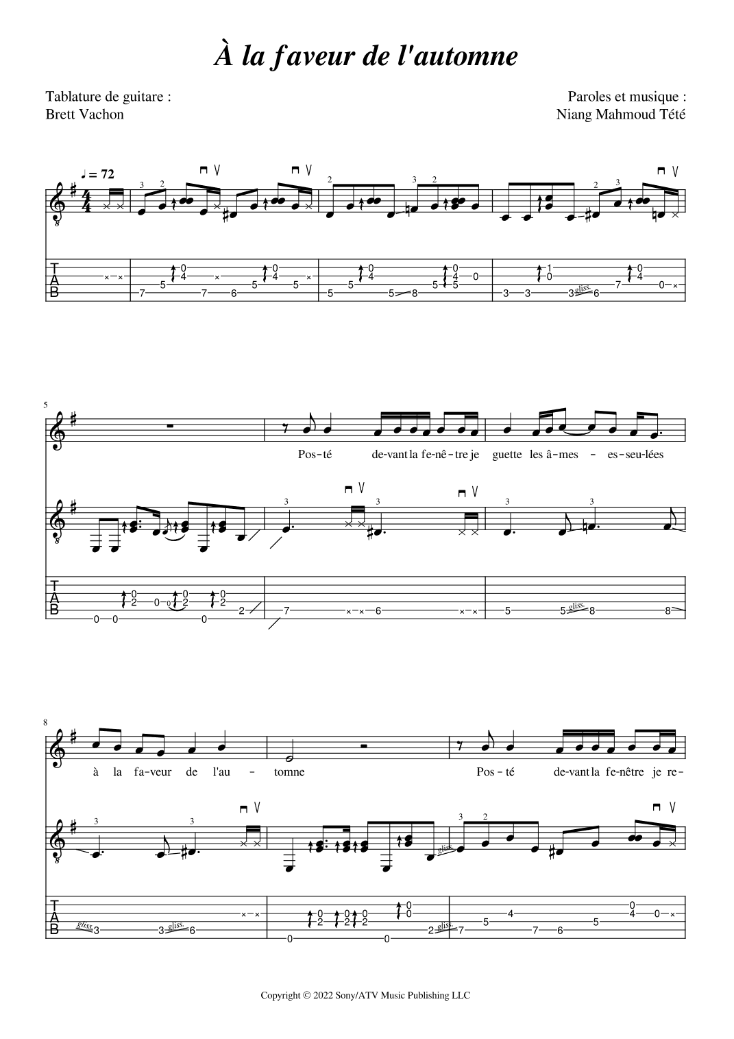 A La Faveur De L'automne (arr. Brett Vachon)