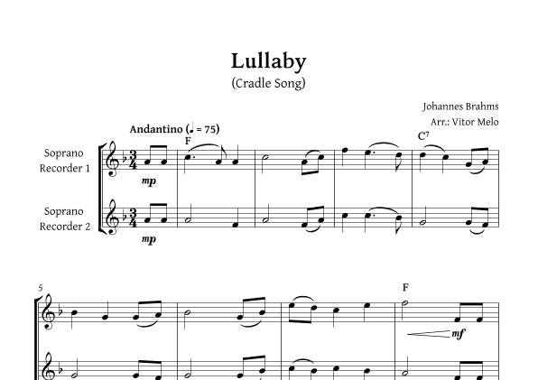 Brahms Lullaby - Recorder duet (arr. Vitor Melo)