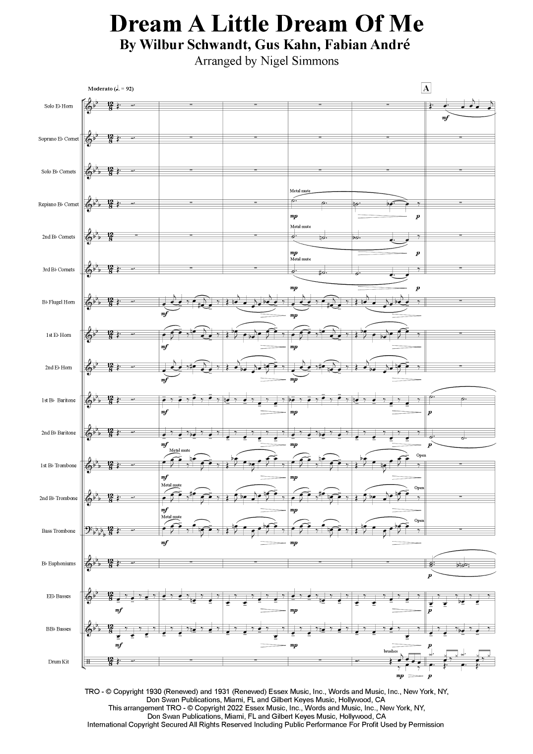 Dream A Little Dream Of Me (arr. Nigel Simmons)