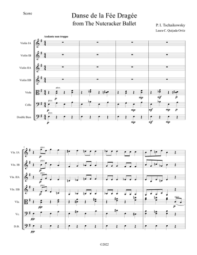 Danse de la Fée Dragée, from The Nutcracker Ballet, String Orchestra, intermediate, score and parts. (arr. Laura C. Quijada Ortíz)