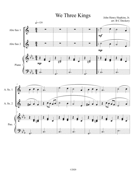 We Three Kings (alto sax duet) with optional piano accompaniment (arr. B C Dockery)