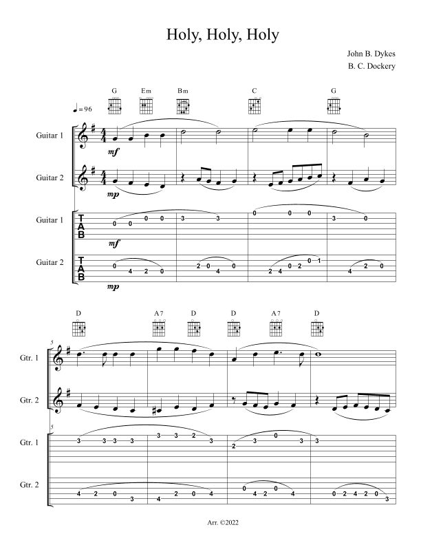 Holy, Holy, Holy (Guitar Duet or Trio with TAB) (arr. B. C. Dockery)