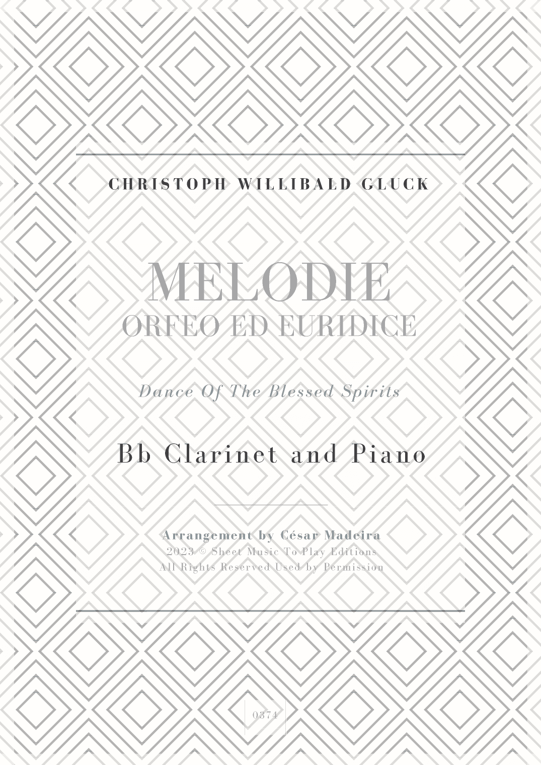 Melodie from Orfeo ed Euridice - Bb Clarinet and Piano (Full Score and Parts) (arr. César Madeira)