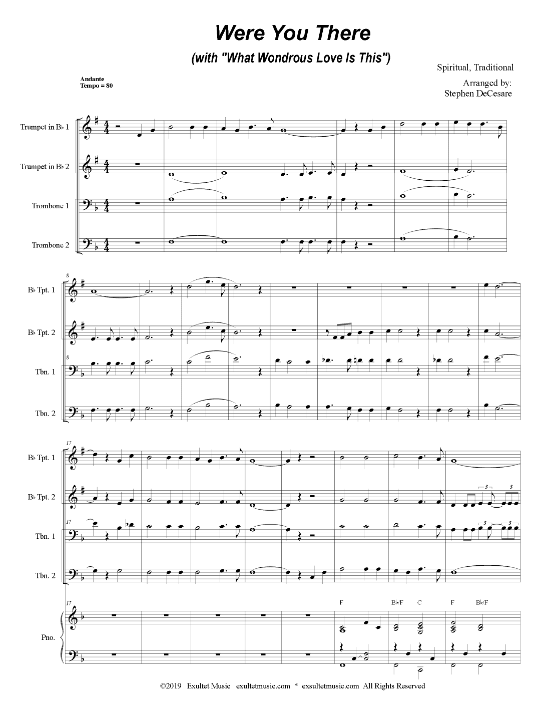 Were You There (with "What Wondrous Love Is This") (Brass Quartet and Piano - (Alternate Version) (arr. Stephen DeCesare)