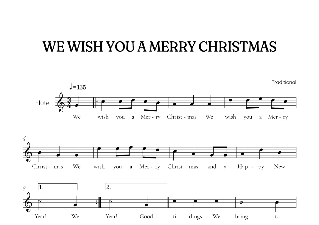 We Wish You a Merry Christmas for flute • easy Christmas sheet music (arr. Benzaiten Editions)