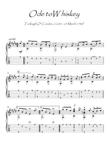 Ode to Whiskey by Turlough O Carolan guitar fingerstyle (arr. PianoSheetNow)