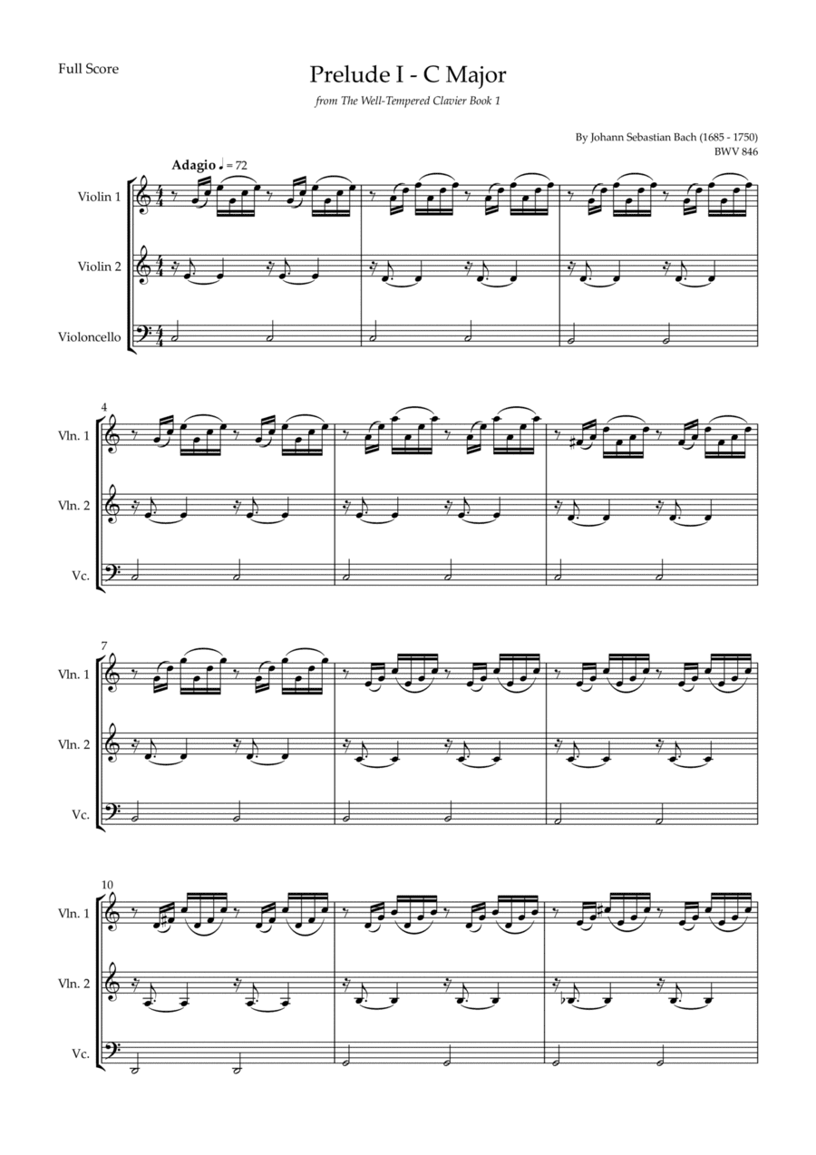 Prelude 1 in C Major BWV 846 (from Well-Tempered Clavier Book 1) for String Trio (arr. Fabio Britto)