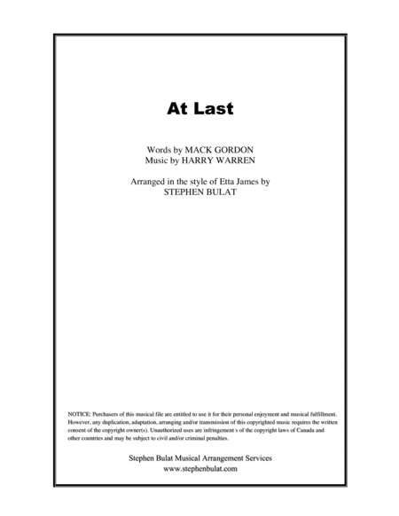At Last (arr. Stephen Bulat)