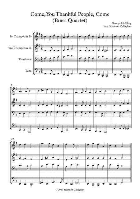 Come, You Thankful People, Come - Brass Quartet (arr. Shannon Callaghan)