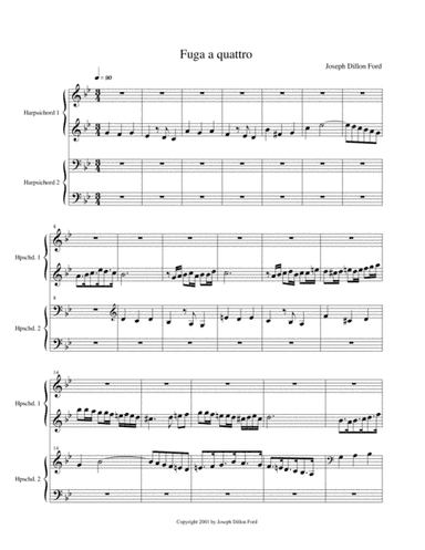 Fuga a quattro voci (4 part fugue) for harpsichord (4 hands and 2 manuals)
