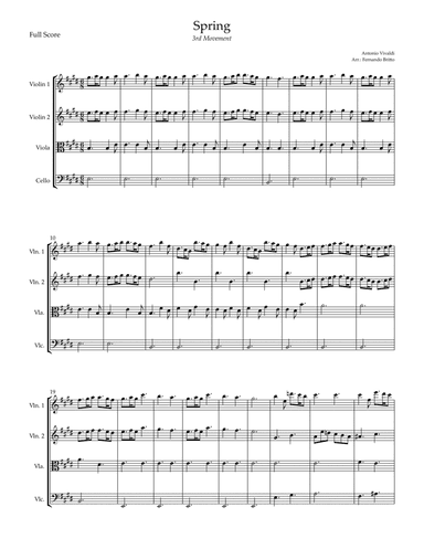 Spring - 3rd Movement (Antonio Vivaldi) for String Quartet (arr. Fernando Britto)