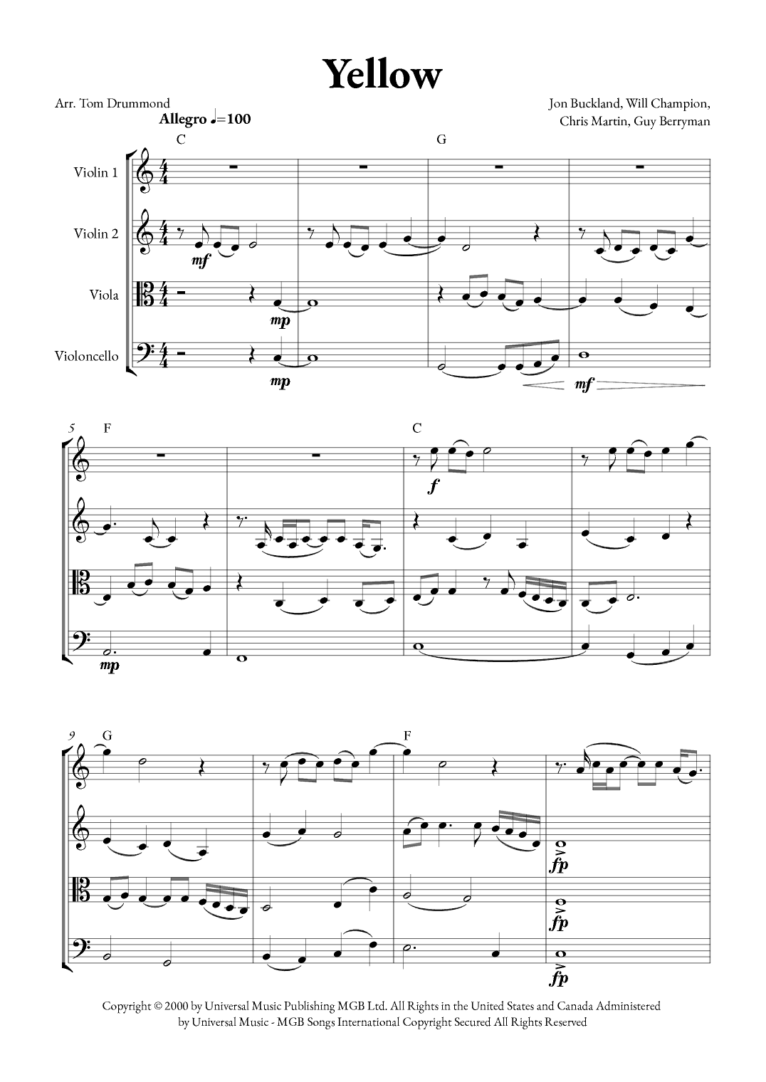 Yellow (arr. Tom Drummond)