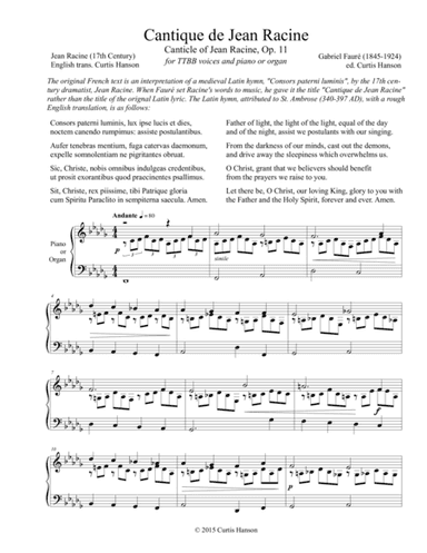 Cantique de Jean Racine (TTBB) (arr. Curtis Hanson)