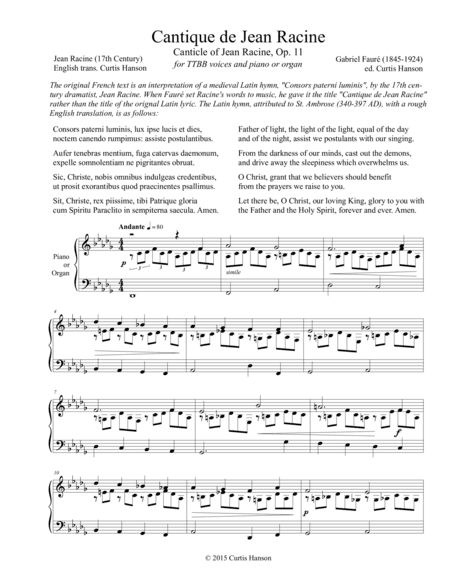 Cantique de Jean Racine (TTBB) (arr. Curtis Hanson)