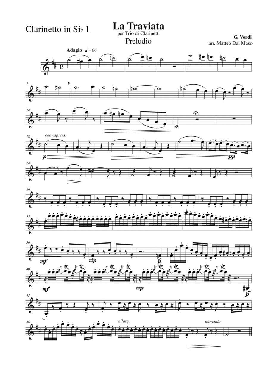 Prelude from LA TRAVIATA - Clarinet Trio (arr. Matteo Dal Maso)