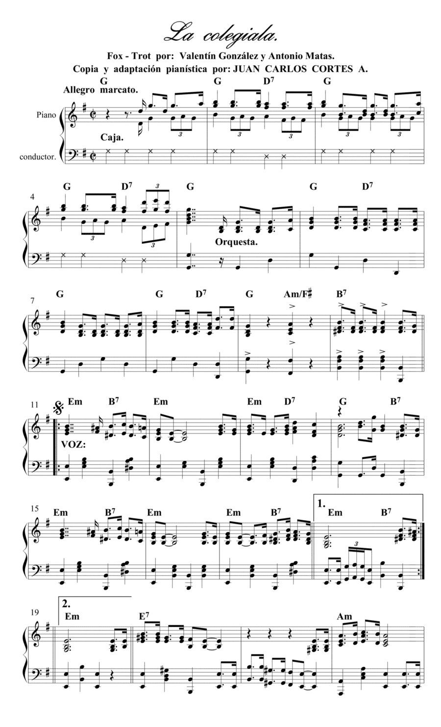 La colegiala - Slow Fox por Valentín González y Antoni Matas. (arr. Juan Carlos Cortés A.)