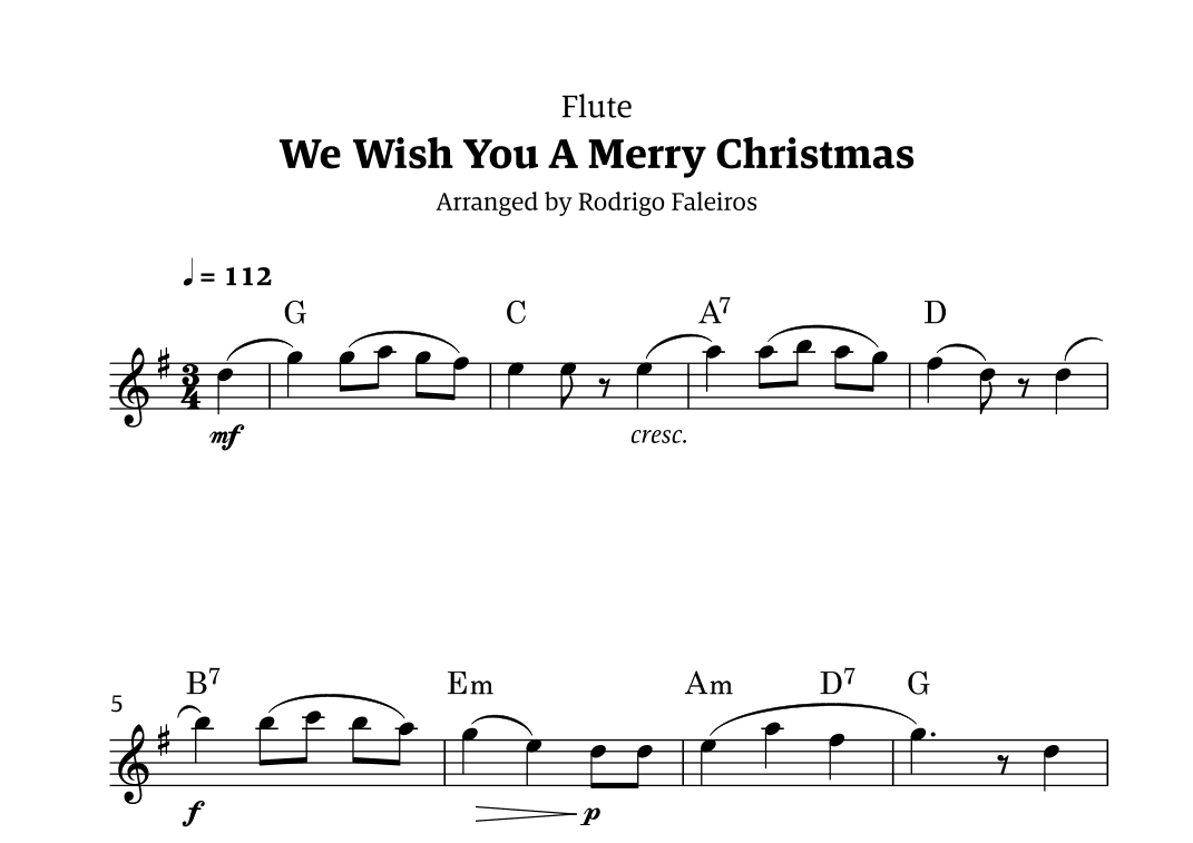 We Wish You a Merry Christmas (for solo flute) (arr. Rodrigo Faleiros)