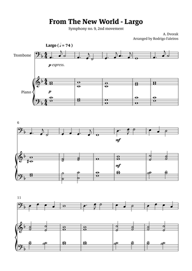 Largo (2nd movement of the Symphony no. 9 'From The New World') (arr. Rodrigo Faleiros)