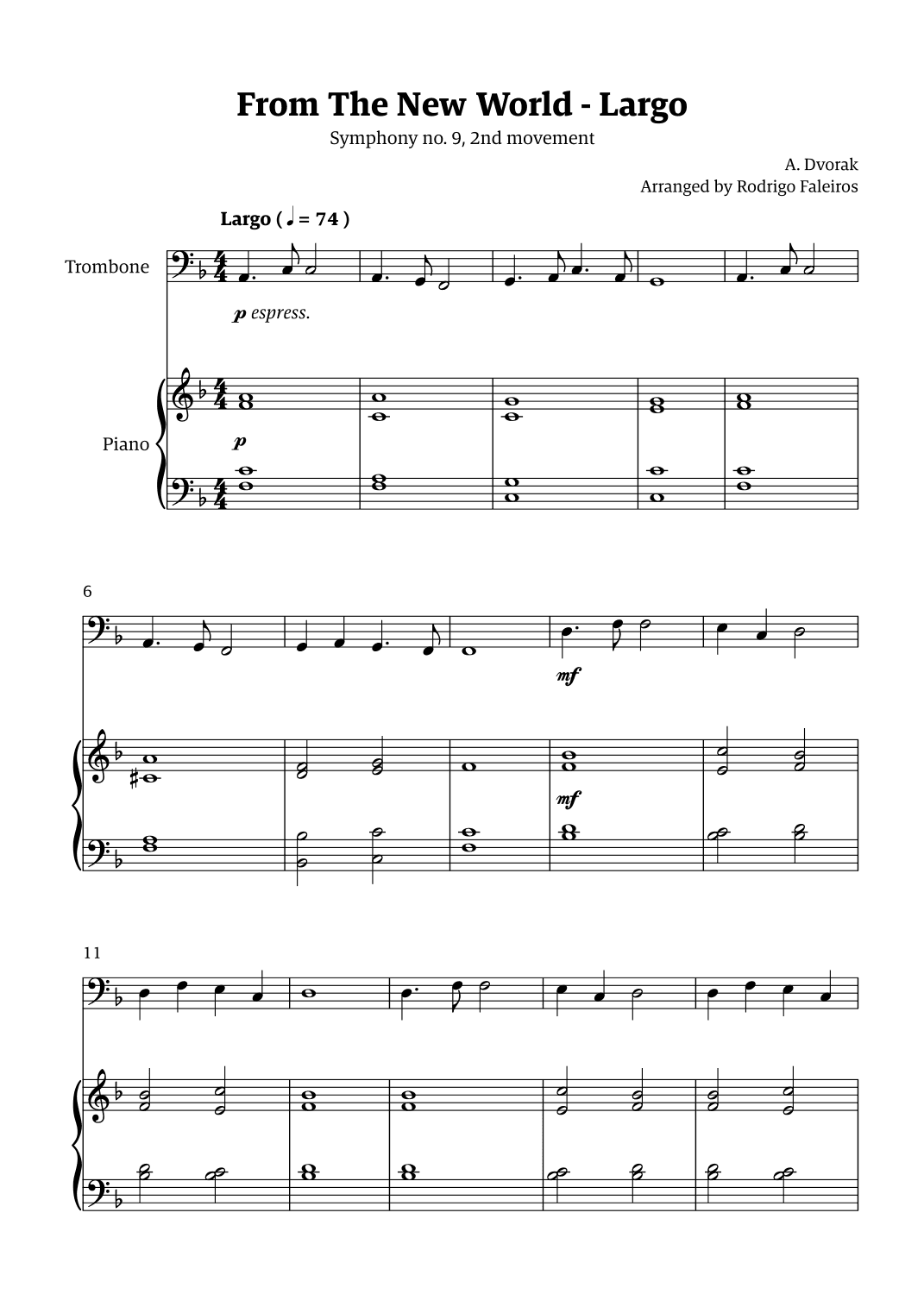 Largo (2nd movement of the Symphony no. 9 'From The New World') (arr. Rodrigo Faleiros)