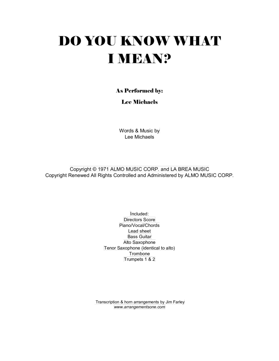 Do You Know What I Mean (arr. Jim Farley www.arrangementsone.com)