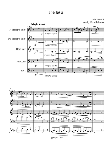Pie Jesu for Brass Quintet (arr. David P. Brown)