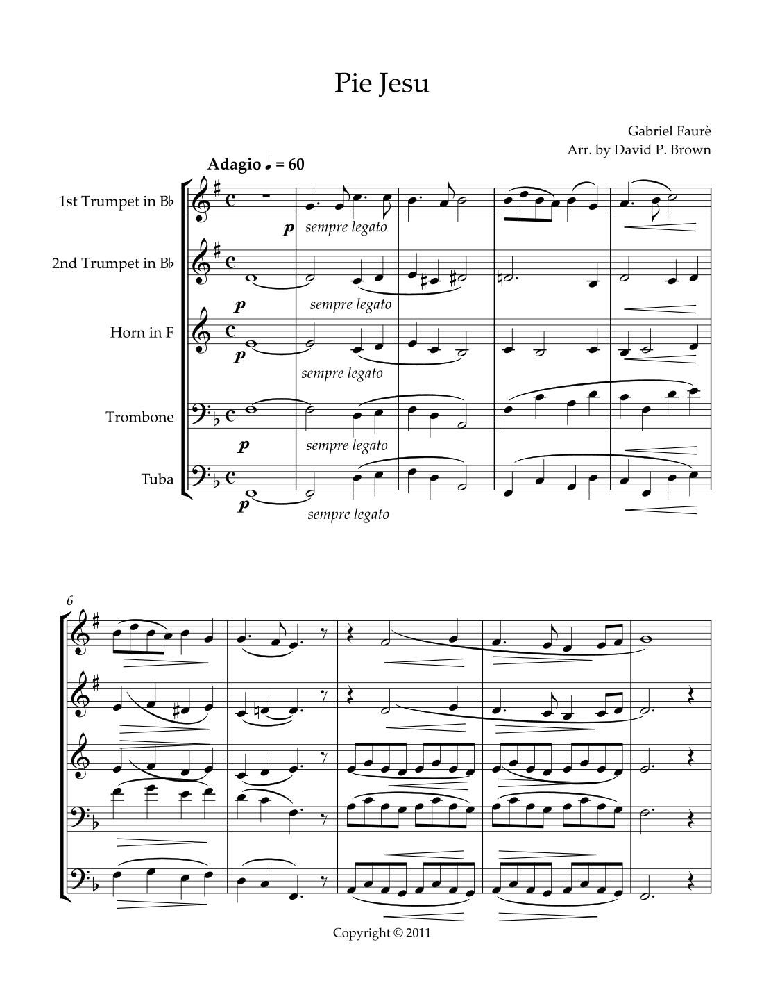 Pie Jesu for Brass Quintet (arr. David P. Brown)