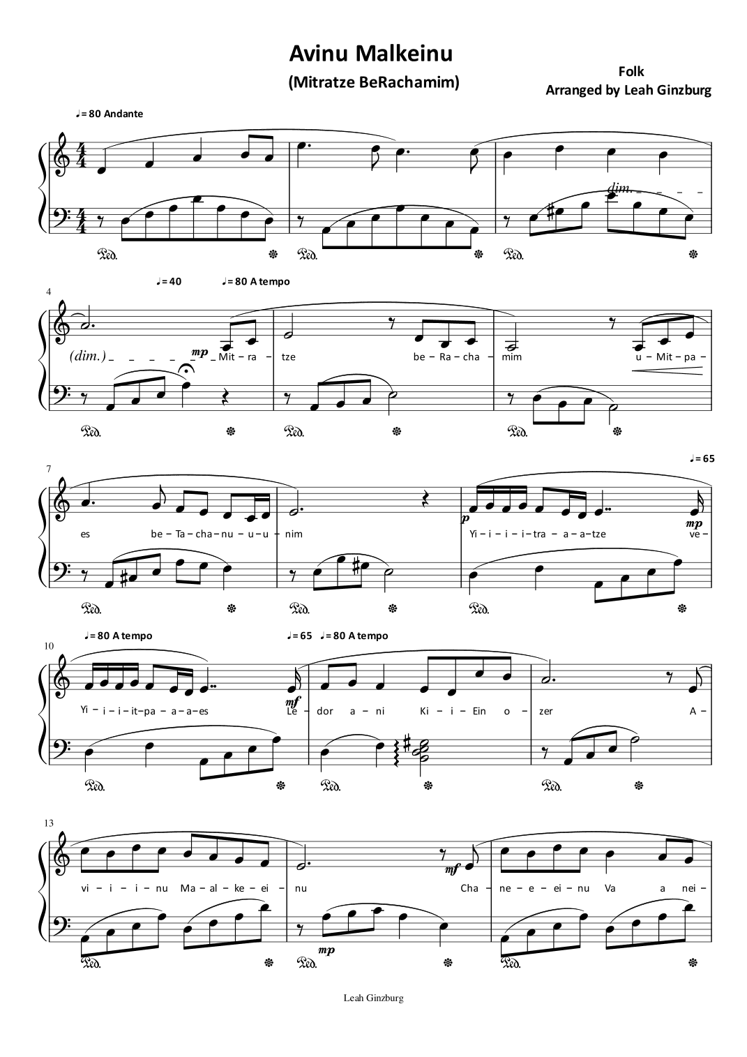 Avinu Malkeinu (Mitratze BeRachamim) (arr. Leah Ginzburg)