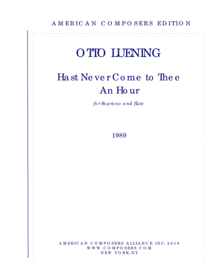 [Luening] Hast Never Come to Thee an Hour