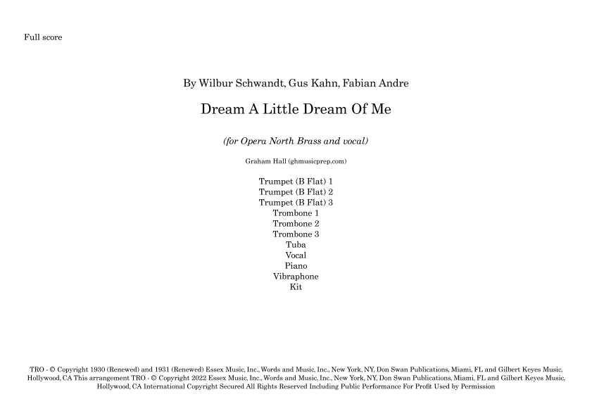 Dream A Little Dream Of Me (arr. Graham Hall (ghmusicprep.com))