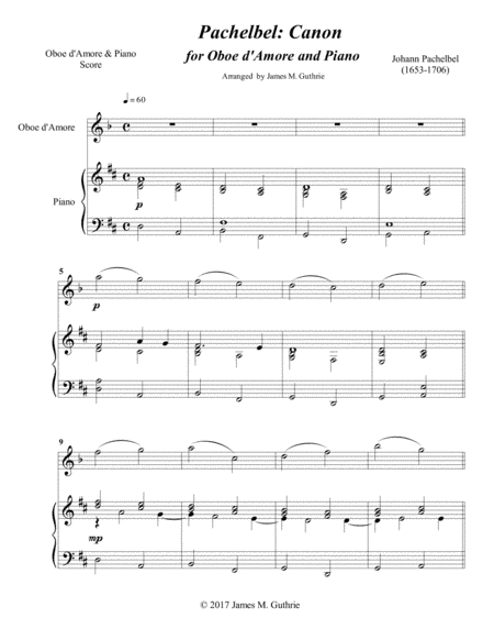 Pachelbel: Canon for Oboe d'Amore & Piano (arr. James M. Guthrie, ASCAP)