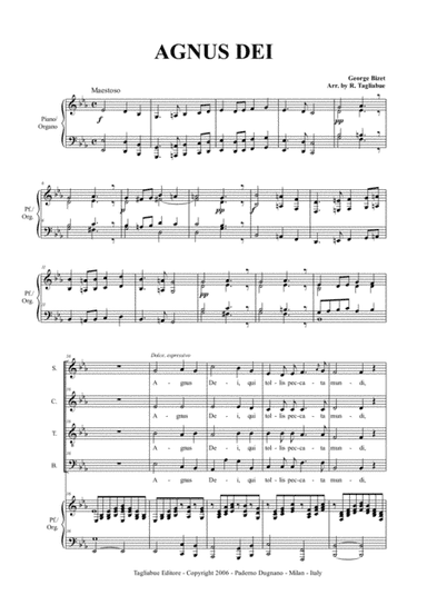 AGNUS DEI - G. Bizet - Arr. for SATB Choir and Organ/Piano - Score Only (arr. Renato Tagliabue)