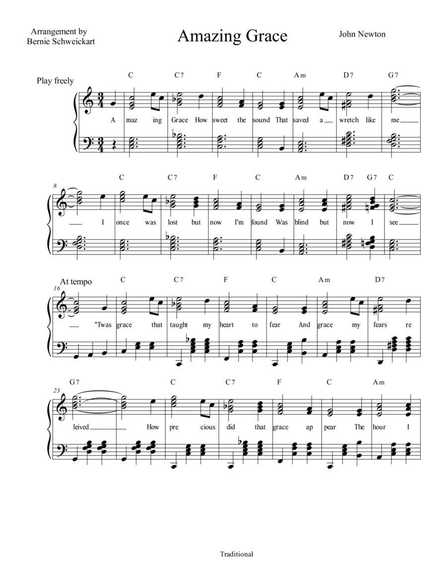 Amazing Grace (In C Major) (arr. Bernie Schweickart)