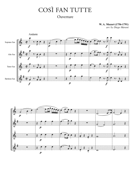 Overture from the Opera "Così Fan Tutte" for Saxophone Quartet (arr. Diego Marani)