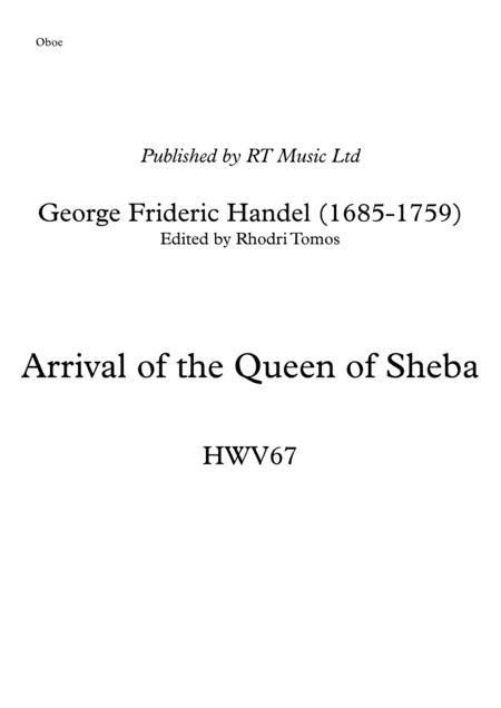 Handel HWV67 - Queen of Sheeba - violin, oboe, trumpet solo parts (arr. Rhodri Tomos)