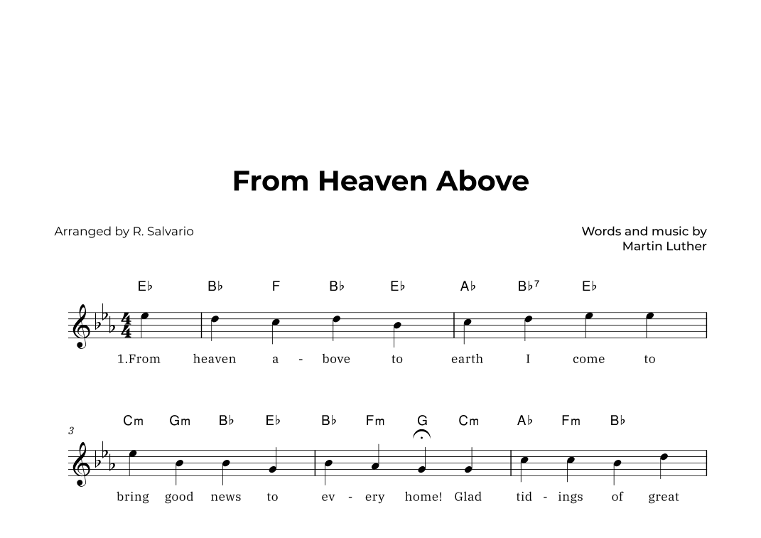 From Heaven Above (Key of E-Flat Major) (arr. R. Salvario)