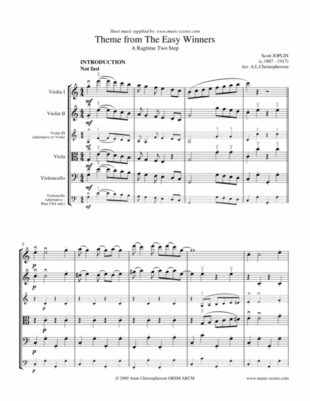 The Easy Winners Theme - String Quartet (arr. Anne Christopherson GRSM ARCM)