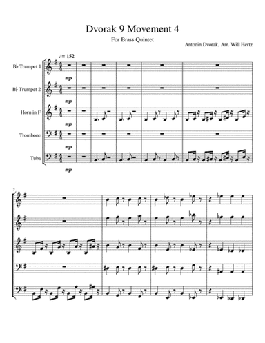 A. Dvorak's 9th Symphony Movement 4 for Brass Quintet (arr. Will Hertz)