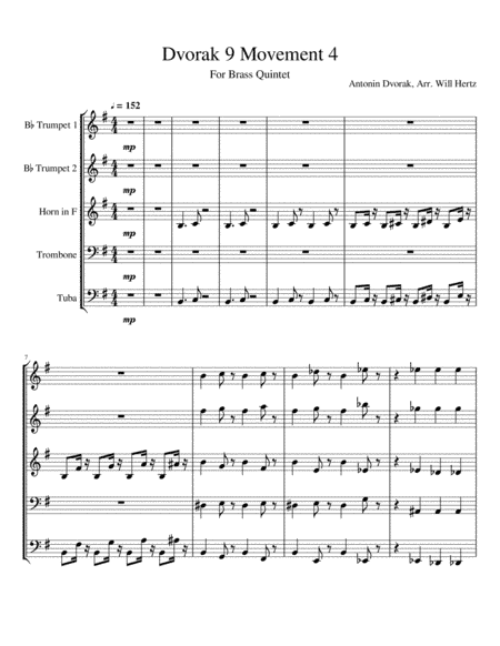 A. Dvorak's 9th Symphony Movement 4 for Brass Quintet (arr. Will Hertz)