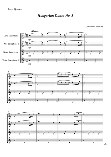 Hungarian Dance No. 5 for Saxophone Quartet (arr. Cássio Silva Chaves)