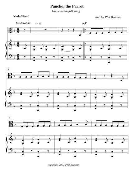 Pancho, the Parrot-viola and piano (arr. Phil Beaman)
