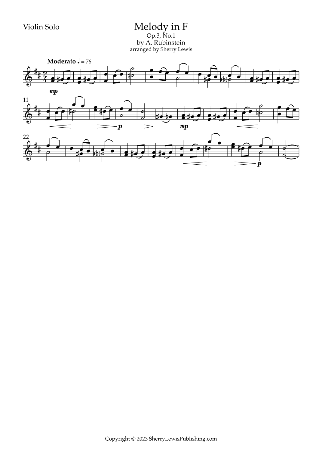 Melody In F, Op.3 No. 1 (arr. Sherry Lewis)
