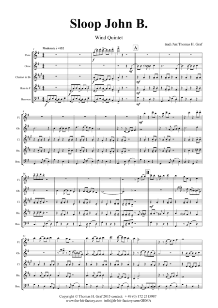 Sloop John B. - Caribian Folk Song - Wind Quintet (arr. Thomas H. Graf)
