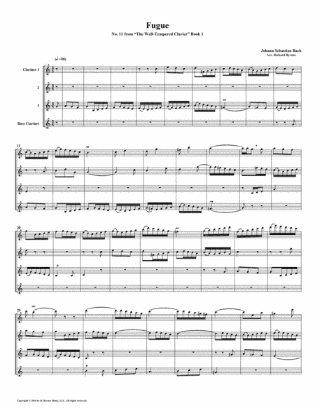 Fugue 11 from Well-Tempered Clavier, Book 1 (Clarinet Quartet) (arr. Richard Byrnes)