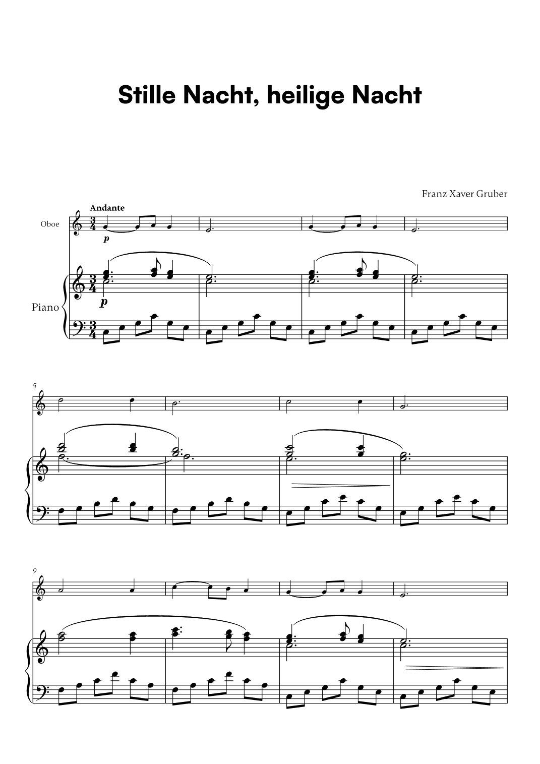 Franz Xaver Gruber - Stille Nacht, heilige Nacht (for Oboe and Piano) (arr. Cadenza Editions)